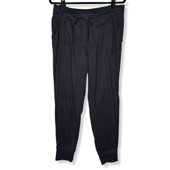 Lole L Black Half Moon Jogger Pants Drawstring Pockets Athleisure Lounge Active - Picture 1 of 8